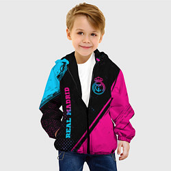 Куртка с капюшоном детская Real Madrid - neon gradient: символ и надпись верт, цвет: 3D-черный — фото 2