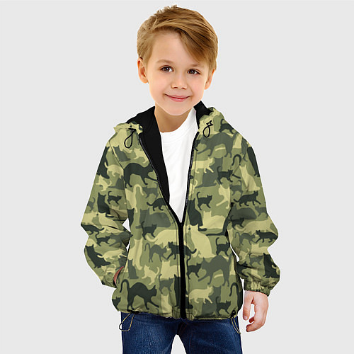 Детская куртка Кошачий камуфляж в зеленой гамме / 3D-Черный – фото 4