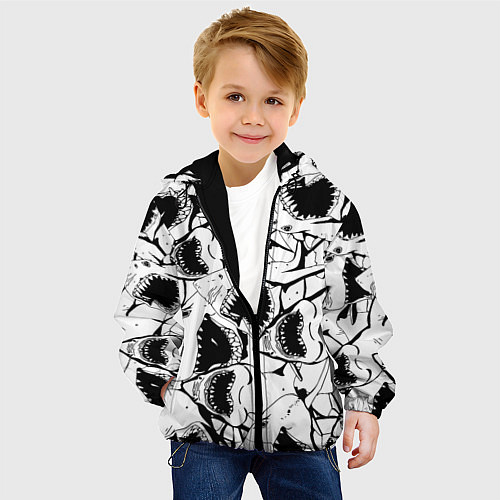 Детская куртка Пасти акул - паттерн / 3D-Черный – фото 4