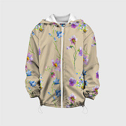 Куртка с капюшоном детская Нарисованные Цветы Колокольчики и Пчёлы, цвет: 3D-белый