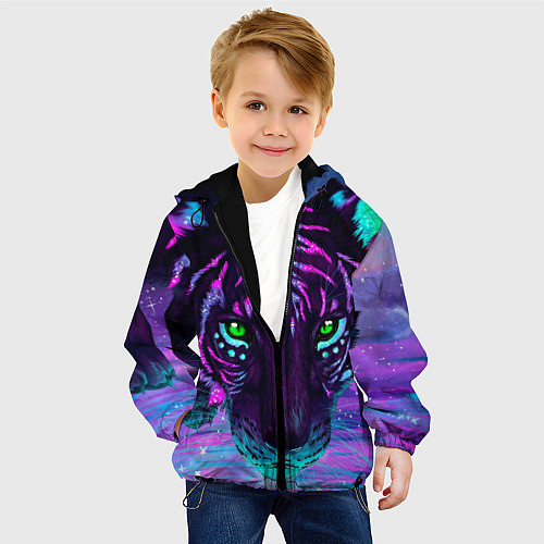 Детская куртка Светящийся неоновый тигр / 3D-Черный – фото 4