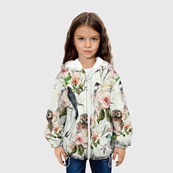 Куртка с капюшоном детская Цветы Нарисованные Магнолии и Птицы, цвет: 3D-белый — фото 2