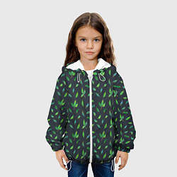 Куртка с капюшоном детская Зеленые листья и веточки на темном фоне, цвет: 3D-белый — фото 2