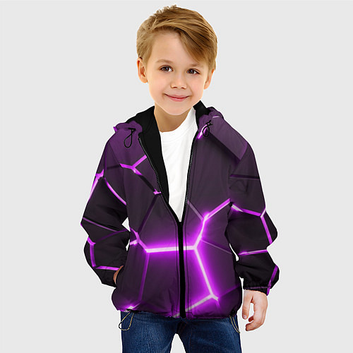 Детская куртка Фиолетовые неоновые геометрические плиты / 3D-Черный – фото 4