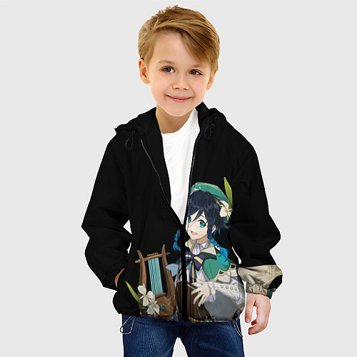 Детская куртка Венти : Анемо архонт - Геншин / 3D-Черный – фото 4