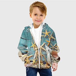 Куртка с капюшоном детская Натюрморт из сети, морских звёзд и ракушек - лето, цвет: 3D-белый — фото 2