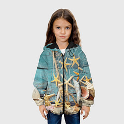 Куртка с капюшоном детская Натюрморт из сети, морских звёзд и ракушек - лето, цвет: 3D-черный — фото 2