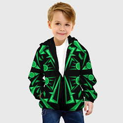 Куртка с капюшоном детская Геометрический узор зеленый geometric, цвет: 3D-черный — фото 2