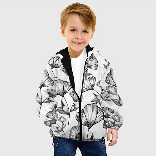 Детская куртка Графичные цветы на белом фоне / 3D-Черный – фото 4