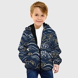 Куртка с капюшоном детская Японский узор волны, цвет: 3D-черный — фото 2