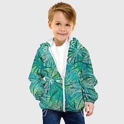 Куртка с капюшоном детская Тропические листья на зеленом фоне, цвет: 3D-белый — фото 2
