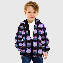 Куртка с капюшоном детская Неоновые кошачьи морды, цвет: 3D-черный — фото 2
