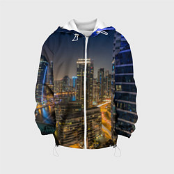 Куртка с капюшоном детская Ночной красочный город, цвет: 3D-белый