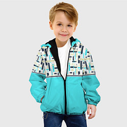 Куртка с капюшоном детская Голубой неоновый геометрический узор, цвет: 3D-черный — фото 2