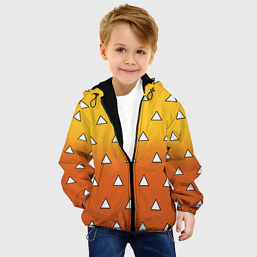 Детская куртка Оранжевое кимоно с треугольниками - Зеницу клинок / 3D-Черный – фото 4