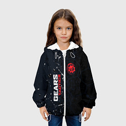 Куртка с капюшоном детская Gears of War красно-белой лого на темном фоне, цвет: 3D-белый — фото 2