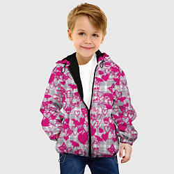 Куртка с капюшоном детская Розовые черепа паттерн, цвет: 3D-черный — фото 2