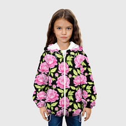 Куртка с капюшоном детская Розовые пионы на черном, цвет: 3D-белый — фото 2