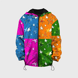 Куртка с капюшоном детская Яркий разноцветный модный звездный узор, цвет: 3D-черный