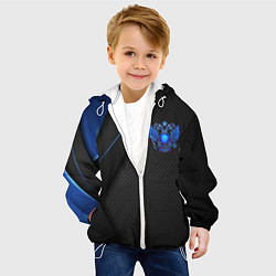 Куртка с капюшоном детская Черно-синий герб России, цвет: 3D-белый — фото 2