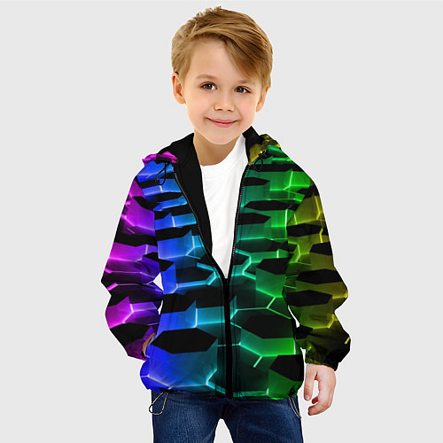 Детская куртка Неоновые шестиугольники / 3D-Черный – фото 4
