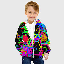 Куртка с капюшоном детская Разноцветная геометрическая текстура, цвет: 3D-белый — фото 2