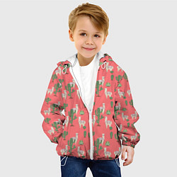 Куртка с капюшоном детская Три забавных альпака среди кактусов, цвет: 3D-белый — фото 2