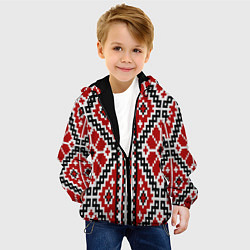 Куртка с капюшоном детская Вышивка геометрический узор крест, цвет: 3D-черный — фото 2