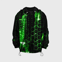 Куртка с капюшоном детская Зелёный программный код, цвет: 3D-черный