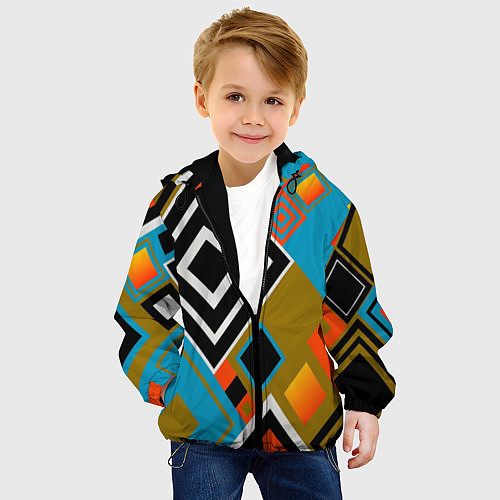 Детская куртка Фон из разноцветных квадратов / 3D-Черный – фото 4