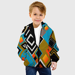 Куртка с капюшоном детская Фон из разноцветных квадратов, цвет: 3D-черный — фото 2