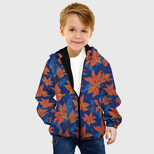 Детская куртка Осенние абстрактные цветы / 3D-Черный – фото 4