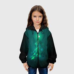 Куртка с капюшоном детская Новогодняя неоновая кибер-елочка, цвет: 3D-черный — фото 2