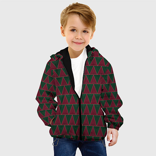 Детская куртка Красные и зеленые треугольники / 3D-Черный – фото 4