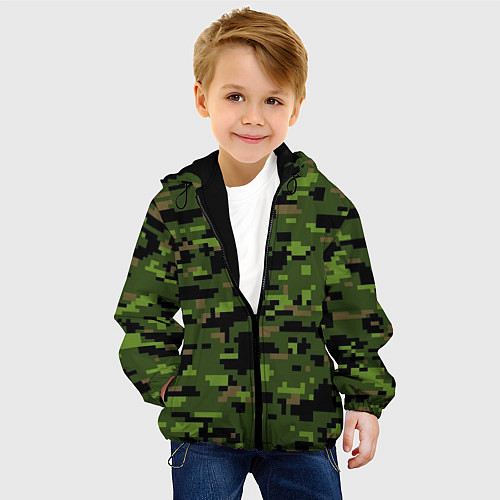 Детская куртка Камуфляж лесной пиксель / 3D-Черный – фото 4