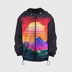 Куртка с капюшоном детская Синтвейв неоновые горы на закате, цвет: 3D-черный