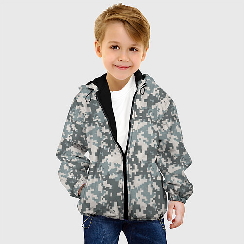Детская куртка Камуфляж серый пиксель / 3D-Черный – фото 4