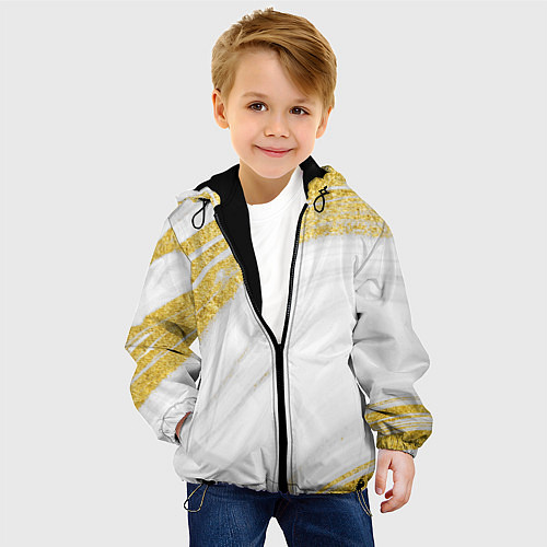 Детская куртка Белый с золотом мрамор / 3D-Черный – фото 4