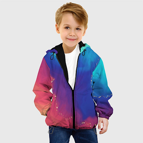 Детская куртка Нарядный красно-синий градиент с блестками / 3D-Черный – фото 4