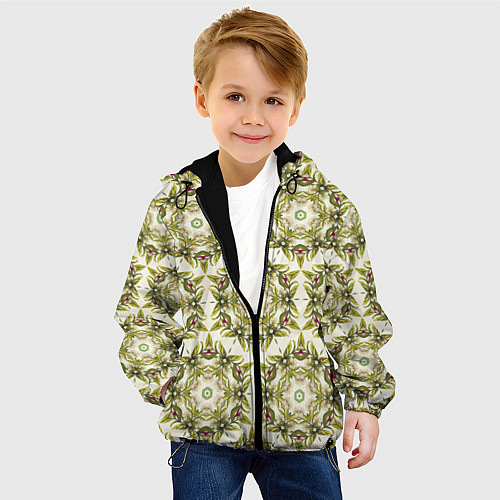 Детская куртка Цветы абстрактные зелёные / 3D-Черный – фото 4