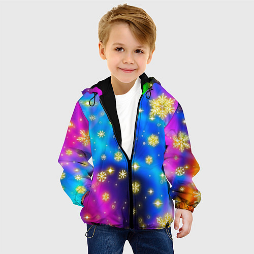 Детская куртка Снежинки и звезды - яркие цвета / 3D-Черный – фото 4