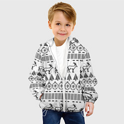 Куртка с капюшоном детская Черно-белый узор с оленями, цвет: 3D-белый — фото 2