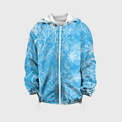 Куртка с капюшоном детская Морозный узор на голубом стекле, цвет: 3D-белый
