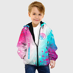 Куртка с капюшоном детская Manchester City neon gradient style: надпись, симв, цвет: 3D-черный — фото 2