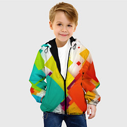 Куртка с капюшоном детская Цветные геометрические квадраты, цвет: 3D-черный — фото 2