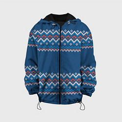 Куртка с капюшоном детская Вязанный синий стиль, цвет: 3D-черный