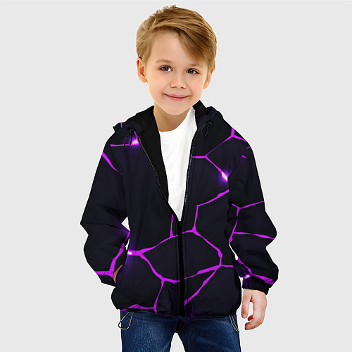 Детская куртка Фиолетовые неоновые трещины / 3D-Черный – фото 4