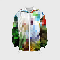 Куртка с капюшоном детская Пиксельная абстракция, цвет: 3D-белый