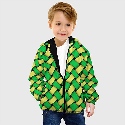 Детская куртка Жёлто-зелёная плетёнка - оптическая иллюзия / 3D-Черный – фото 4