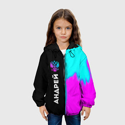 Куртка с капюшоном детская Андрей и неоновый герб России: по-вертикали, цвет: 3D-черный — фото 2